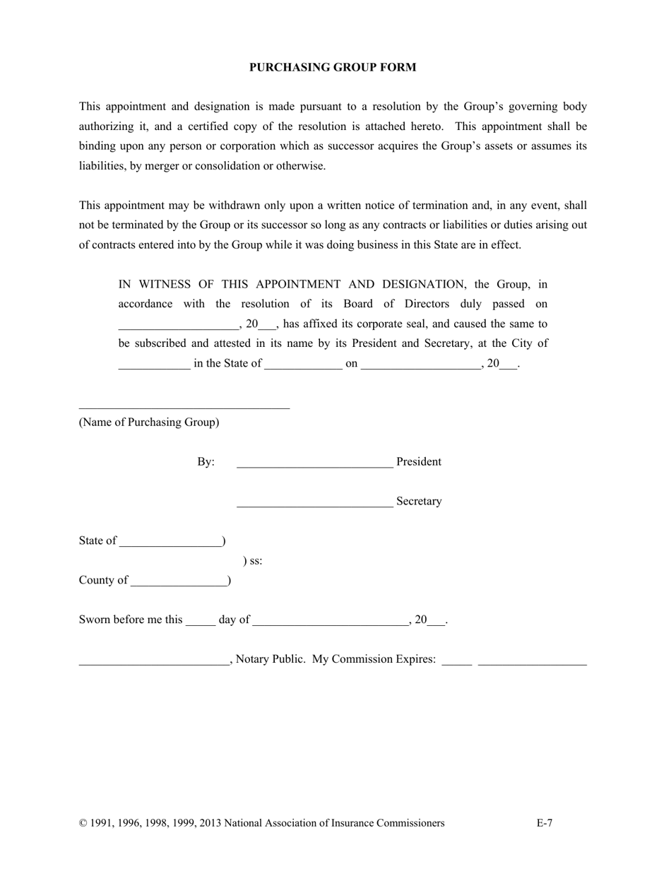 Appendix E Naic Risk Purchasing Group Application - Vermont, Page 7