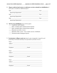 Application for a Wildlife Rehabilitator Permit - Vermont, Page 2