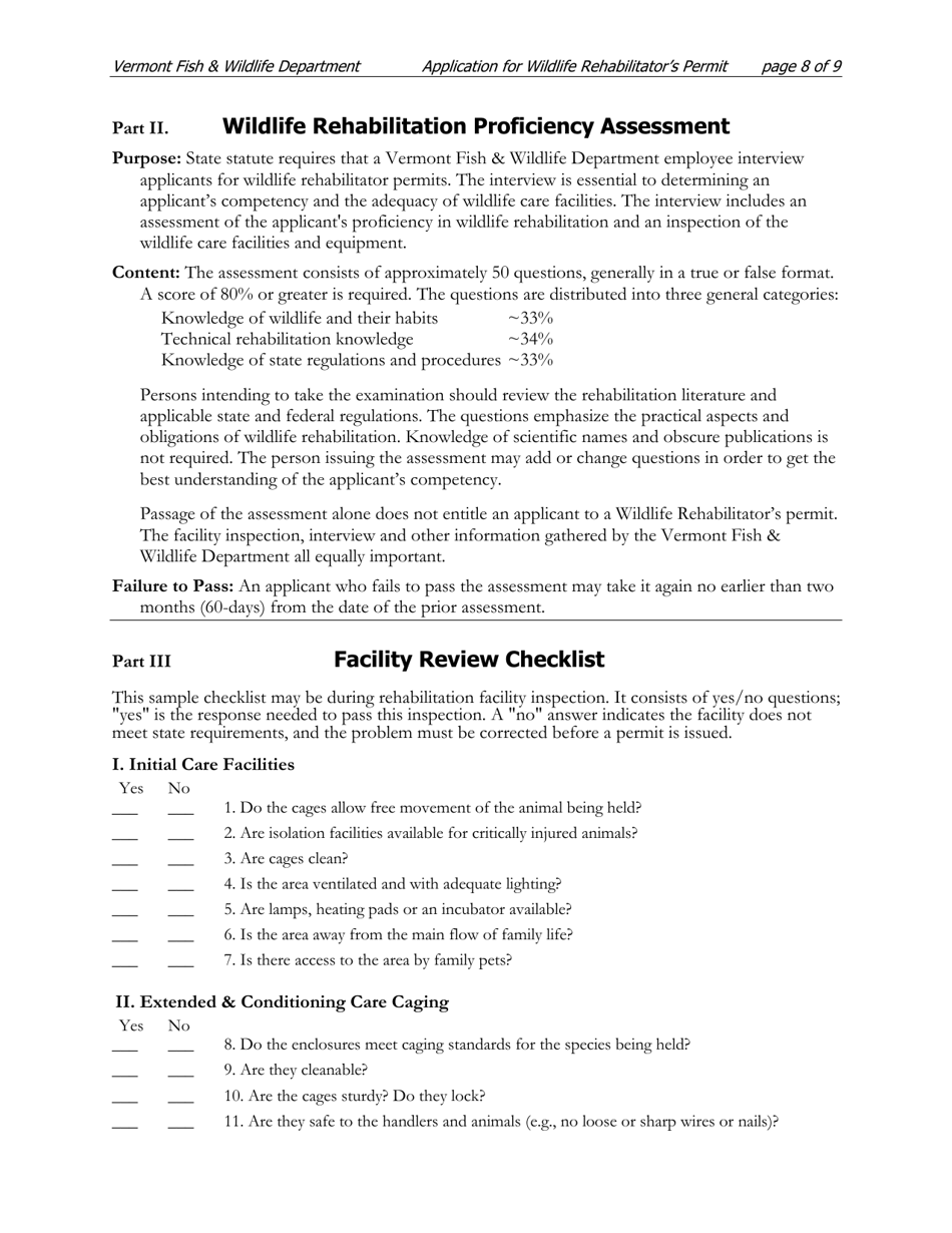 Application for a Wildlife Rehabilitator Permit - Vermont, Page 8