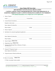 Captive Application for Redomestication or Merger of an Existing Foreign/Alien Captive Insurance Company to Vermont - Vermont, Page 5