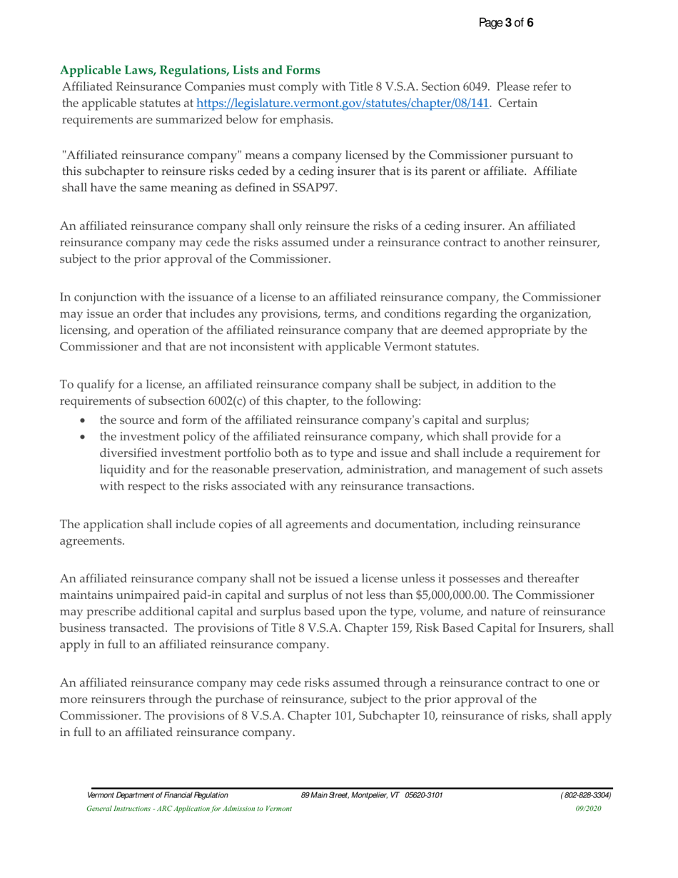 Affiliated Reinsurance Company Application for Admission to Vermont - Vermont, Page 3