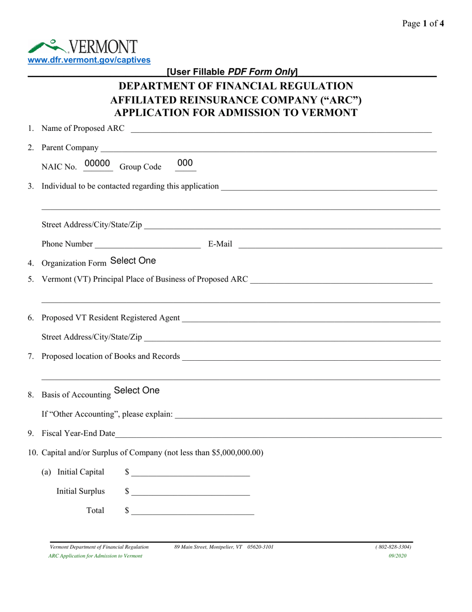 Affiliated Reinsurance Company Application for Admission to Vermont - Vermont, Page 7