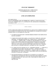 Document preview: DOL Form 31 Notice to Employees - Employer's Liability and Workers' Compensation - Vermont (French)