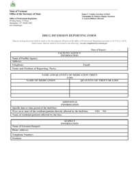 Document preview: Drug Diversion Reporting Form - Vermont