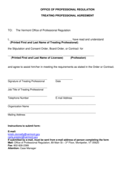 Document preview: Treating Professional Agreement Form - Vermont