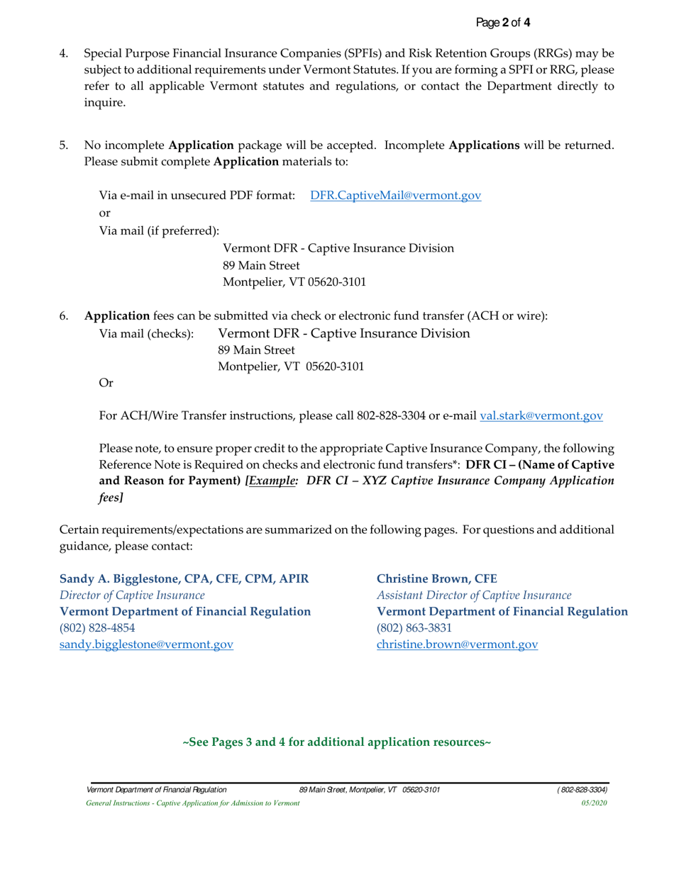 Form E701 Captive Application for Admission to Vermont - Vermont, Page 2