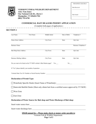 Commercial Bait Dealers Permit Application - Vermont