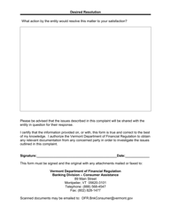 Consumer Complaint Form - Vermont Banking Division - Vermont, Page 3