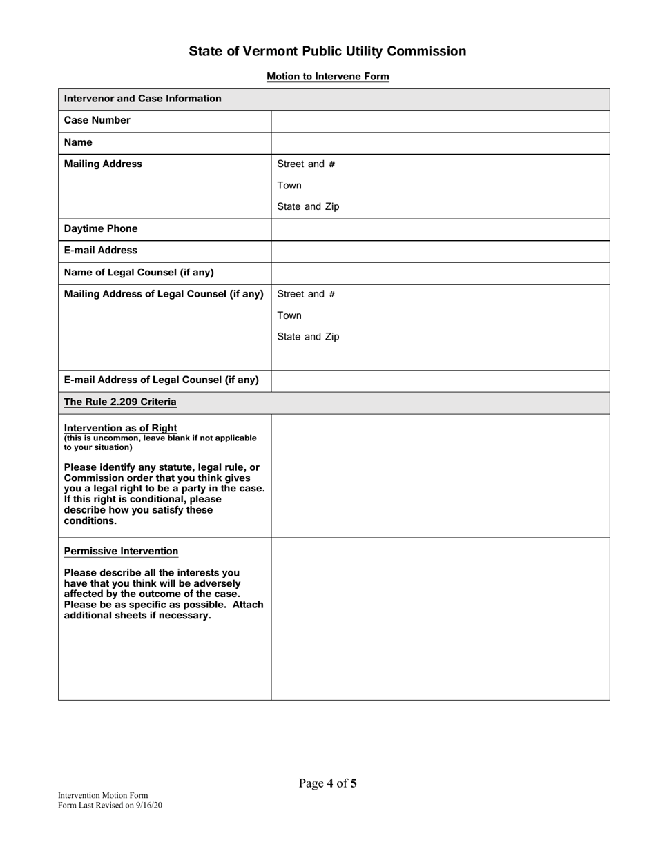 Motion to Intervene Form - Vermont, Page 4