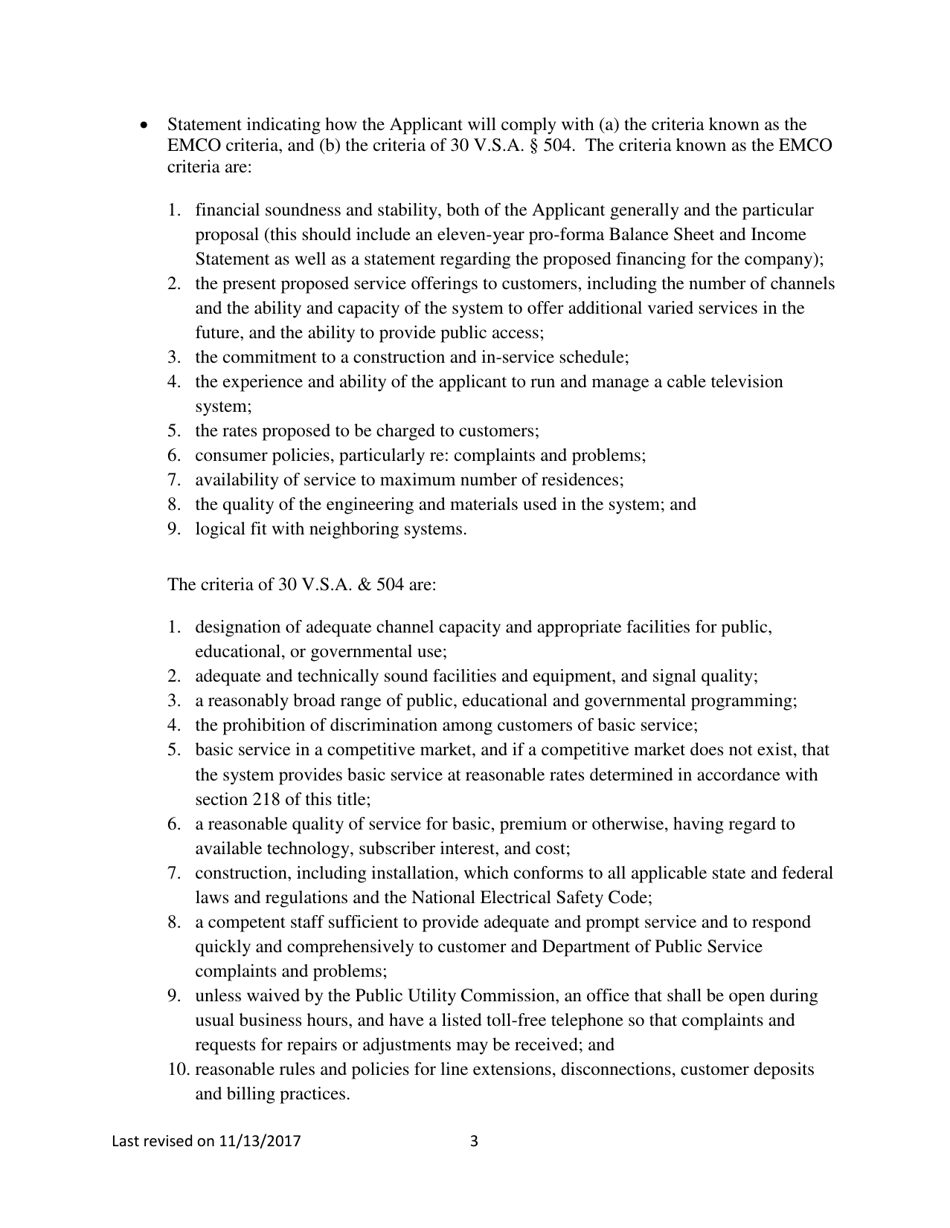 Application for a Cable Television Certificate of Public Good (Cpg) - Vermont, Page 3