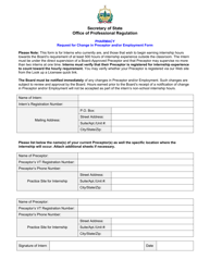 Document preview: Request for Change in Preceptor and/or Employment Form - Pharmacy - Vermont