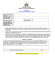 Non-resident Pharmacy Change in Pharmacist in Charge Application - Vermont, Page 2