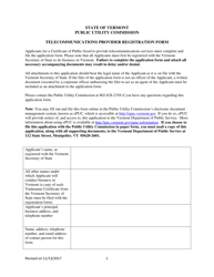 Document preview: Telecommunications Provider Registration Form - Vermont