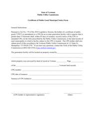 Certificate of Public Good Municipal Notice Form - Vermont