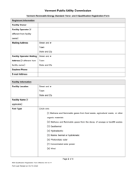 Vermont Renewable Energy Standard Tiers I and II Qualification Registration Form - Vermont, Page 2
