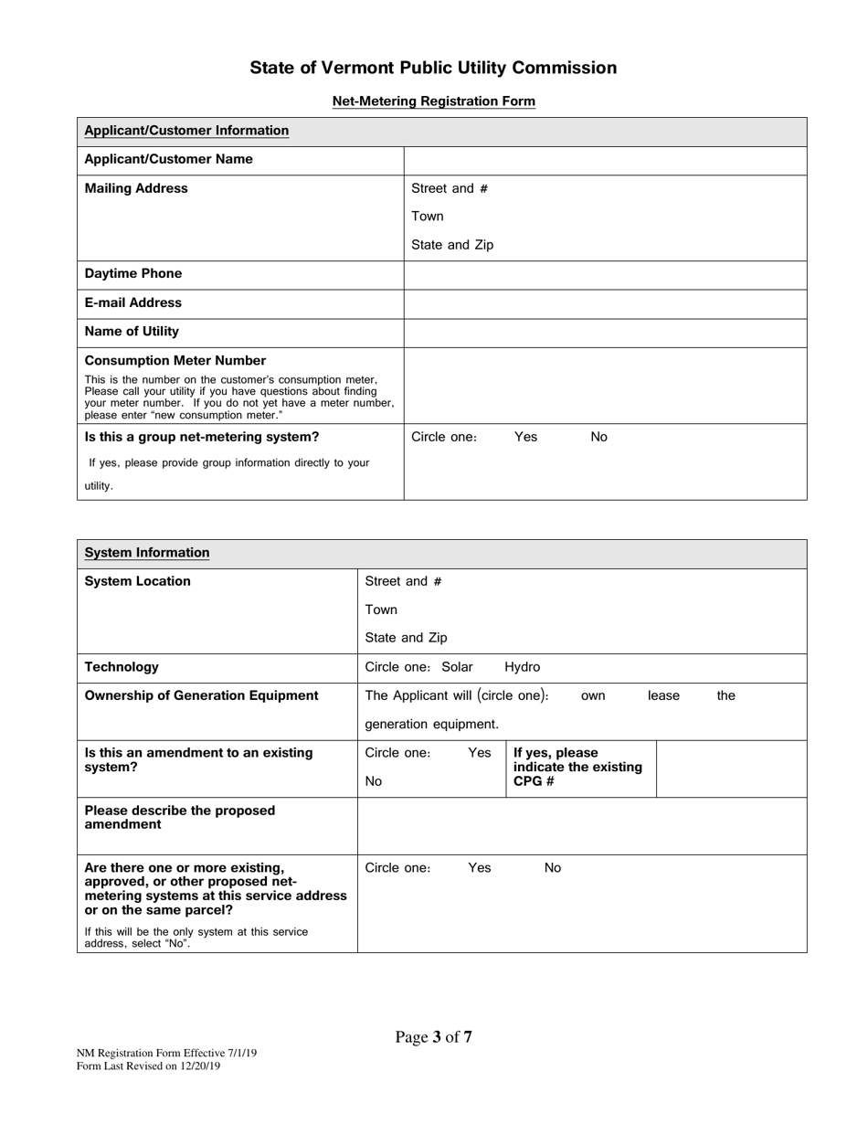Net-Metering Registration Form - Vermont, Page 3