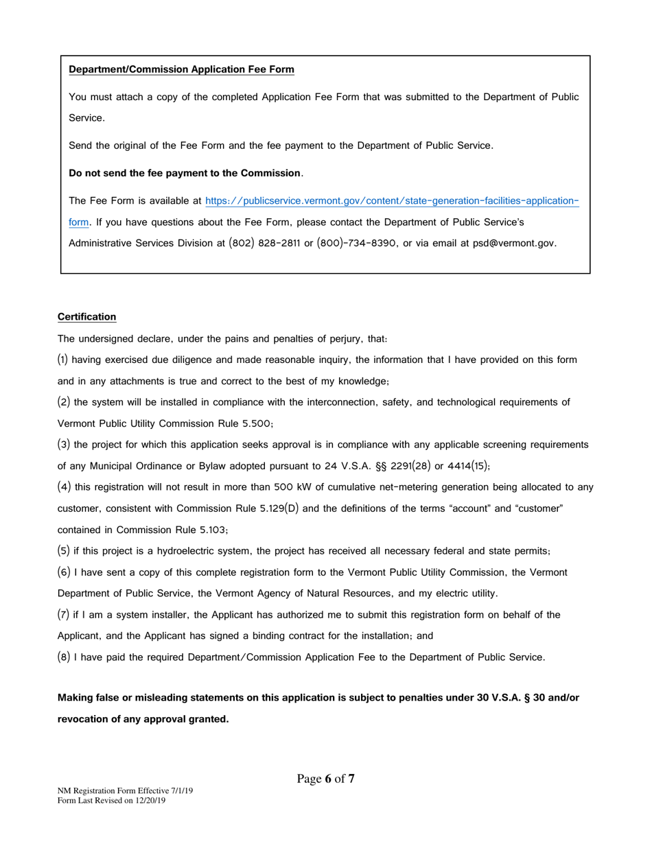 Net-Metering Registration Form - Vermont, Page 6