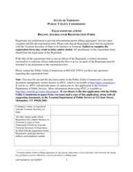 Document preview: Telecommunications Billing Aggregator Registration Form - Vermont