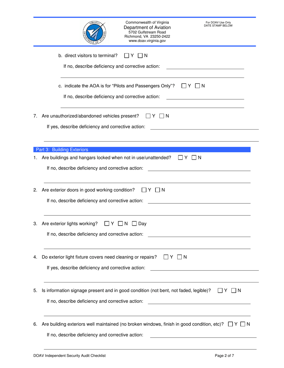 Doav Independent Security Audit Checklist - Virginia, Page 2