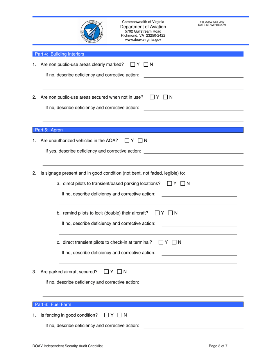 Doav Independent Security Audit Checklist - Virginia, Page 3