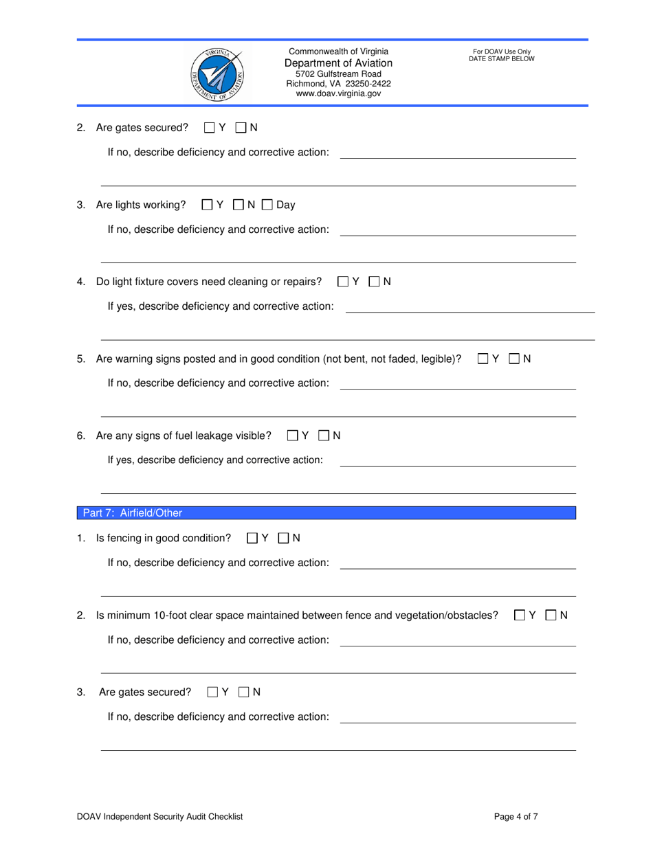 Doav Independent Security Audit Checklist - Virginia, Page 4
