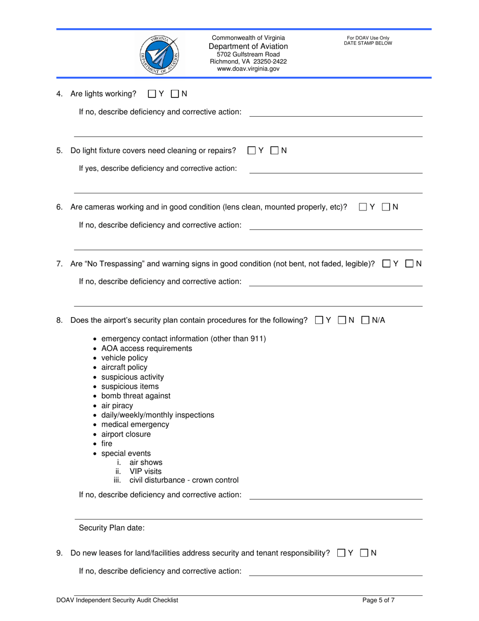 Doav Independent Security Audit Checklist - Virginia, Page 5
