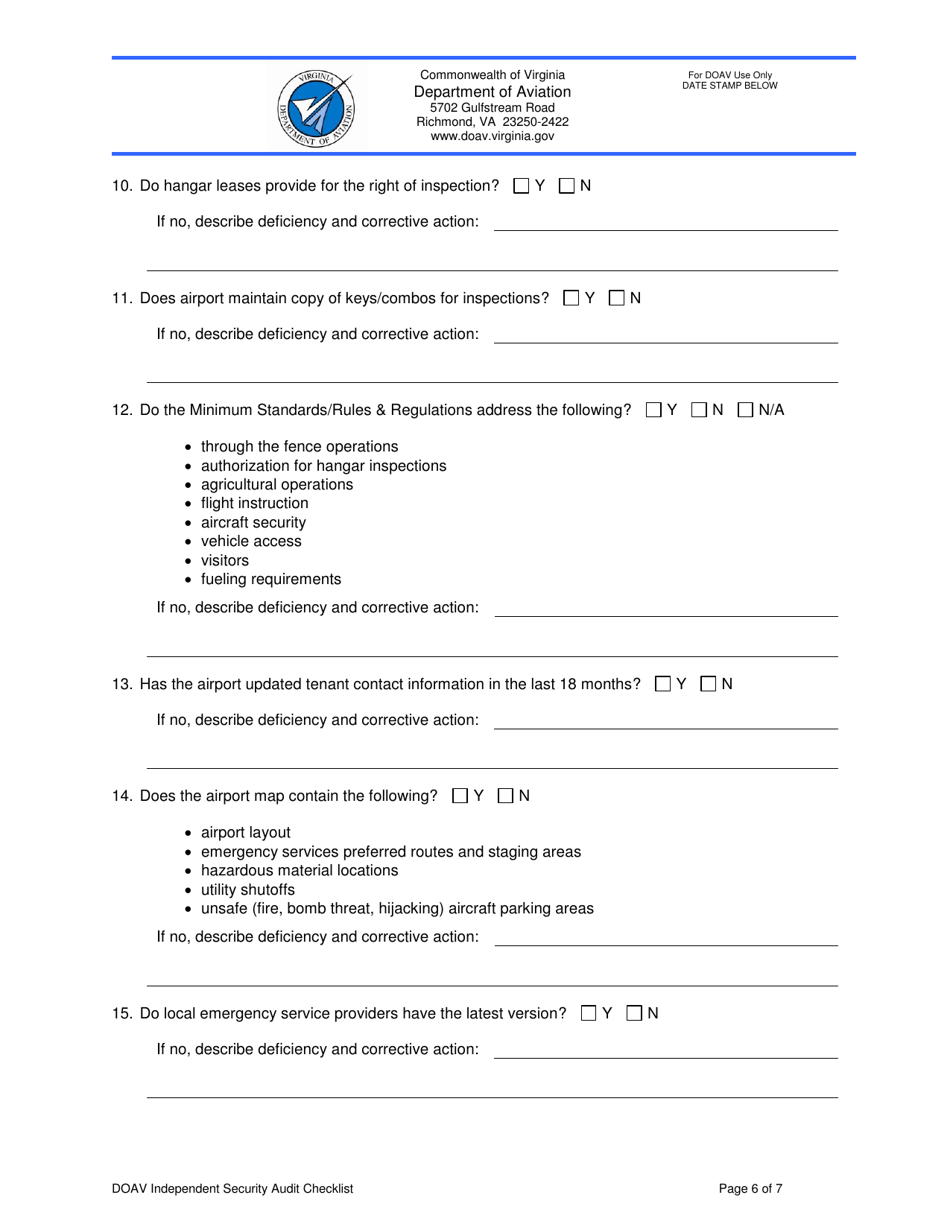 Doav Independent Security Audit Checklist - Virginia, Page 6