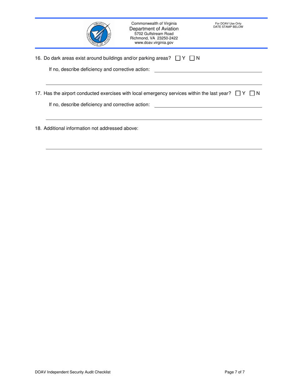 Doav Independent Security Audit Checklist - Virginia, Page 7