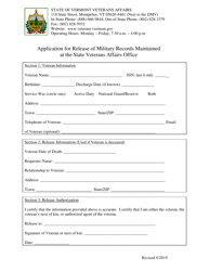 Application for Release of Military Records Maintained at the State Veterans Affairs Office - Vermont
