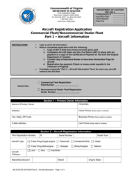 Part 2 Aircraft Registration Application - Commercial Fleet/Noncommercial Dealer Fleet - Aircraft Information - Virginia