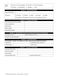 Part 2 Aircraft Registration Application - Commercial Fleet/Noncommercial Dealer Fleet - Aircraft Information - Virginia, Page 2