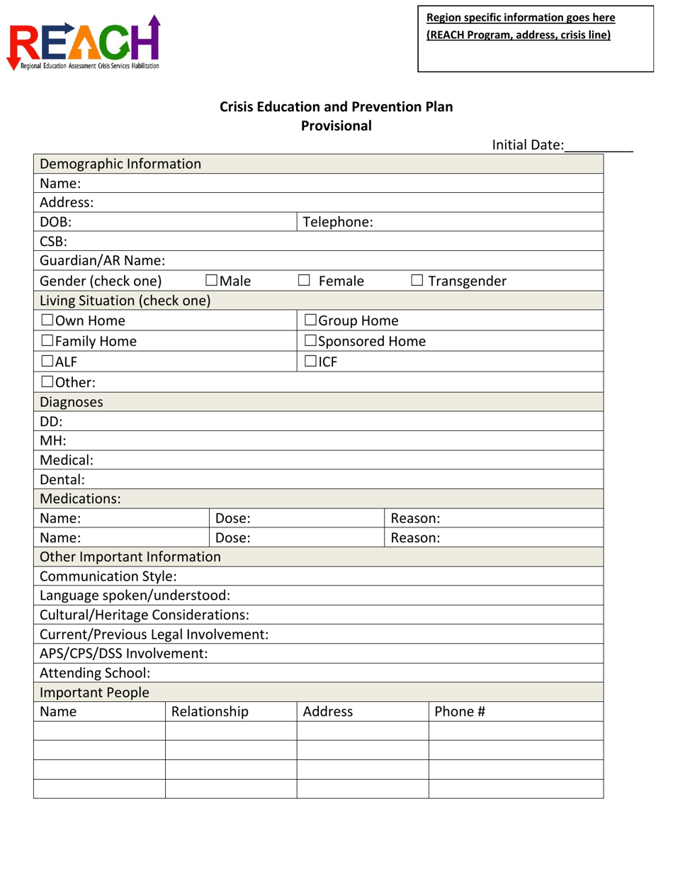 Crisis Education and Prevention Plan Provisional - Reach - Virginia, Page 1