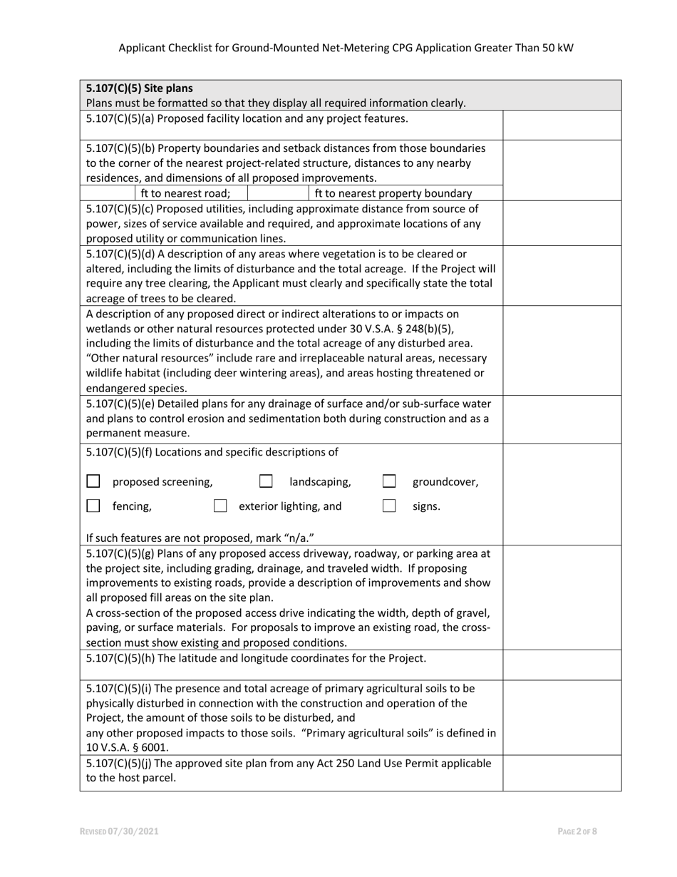 Vermont Applicant Checklist for Ground-Mounted Net-Metering Cpg ...