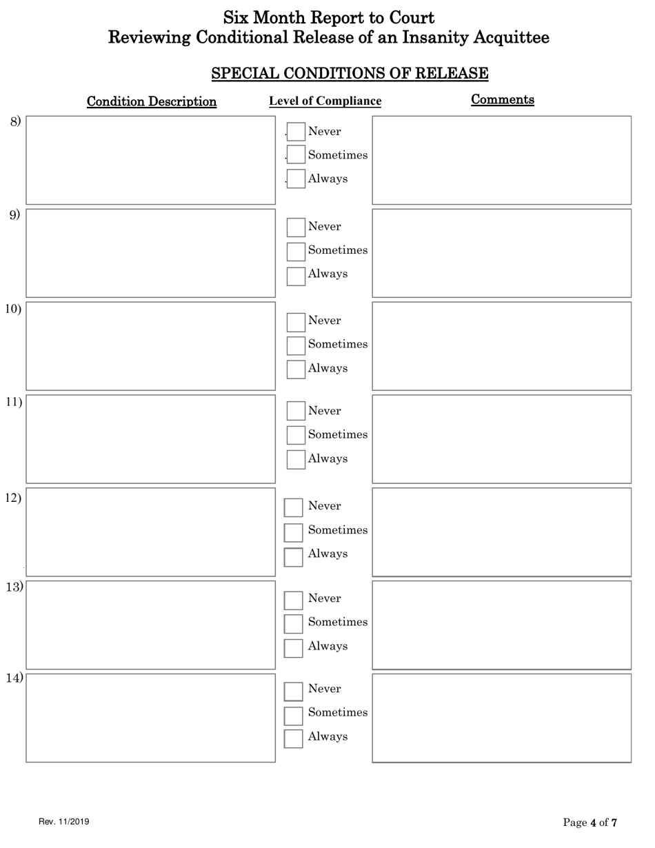 Six Month Report to Court Reviewing Conditional Release of an Insanity Acquittee - Virginia, Page 4