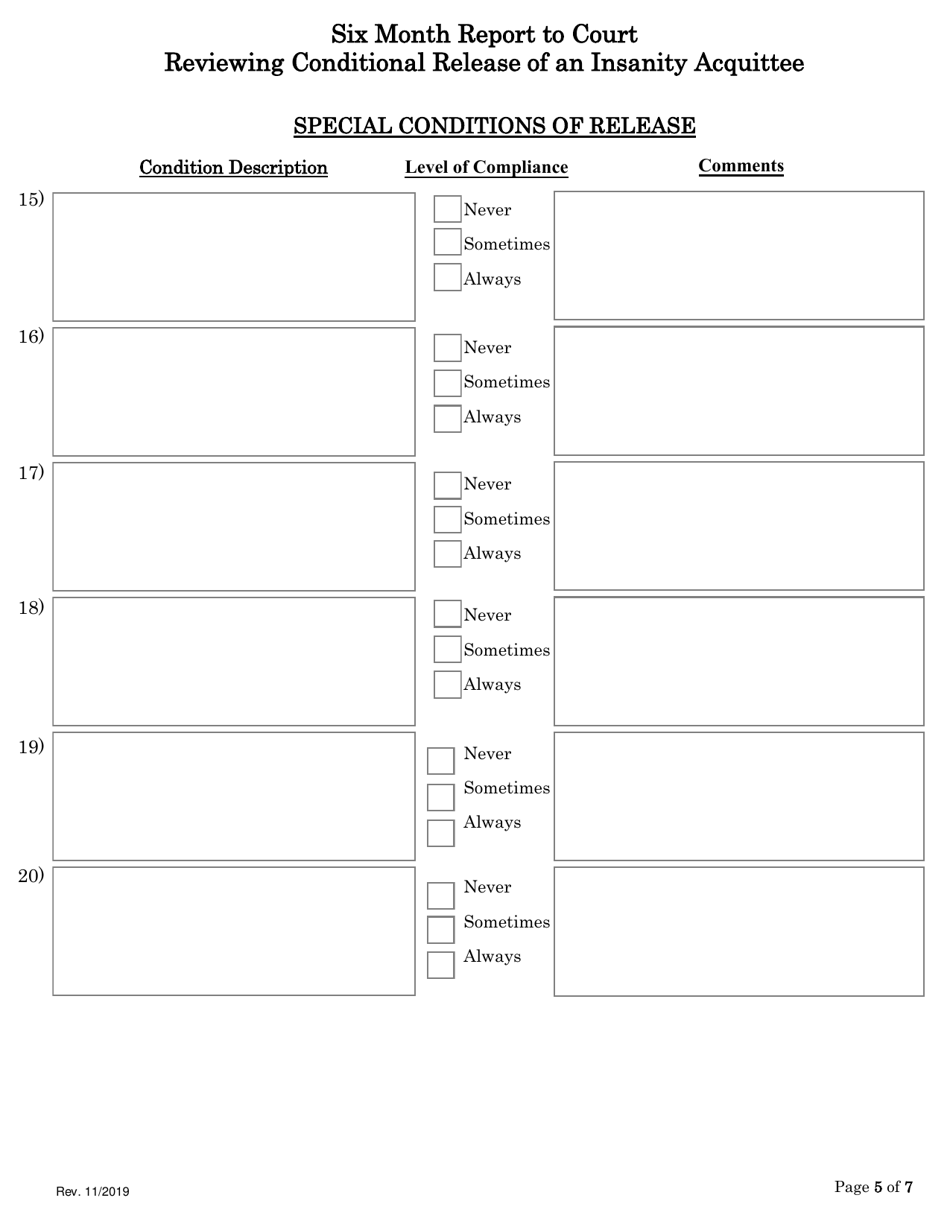 Six Month Report to Court Reviewing Conditional Release of an Insanity Acquittee - Virginia, Page 5