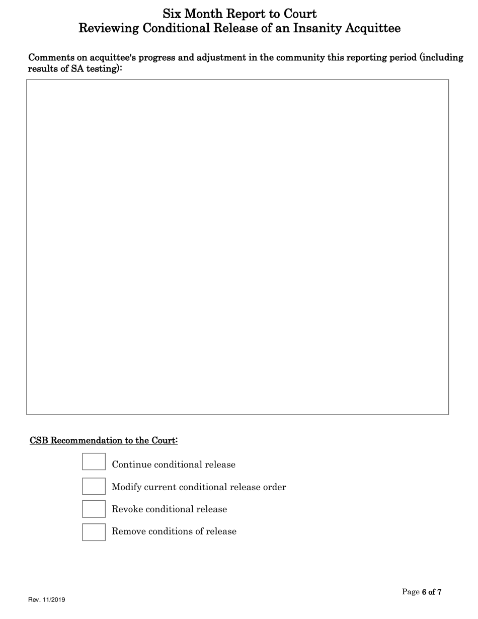 Six Month Report to Court Reviewing Conditional Release of an Insanity Acquittee - Virginia, Page 6