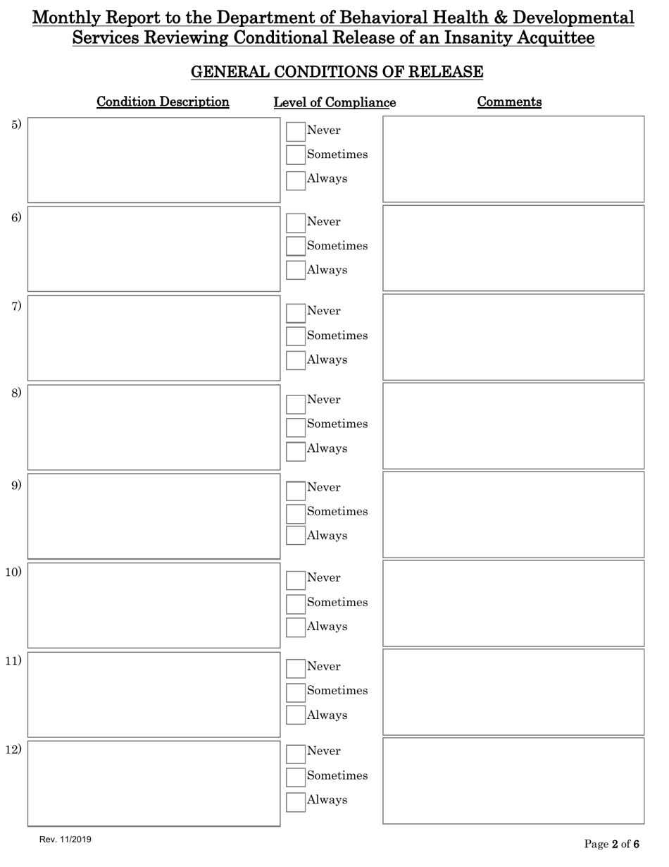 Monthly Report to the Department of Behavioral Health  Developmental Services Reviewing Conditional Release of an Insanity Acquittee - Virginia, Page 2