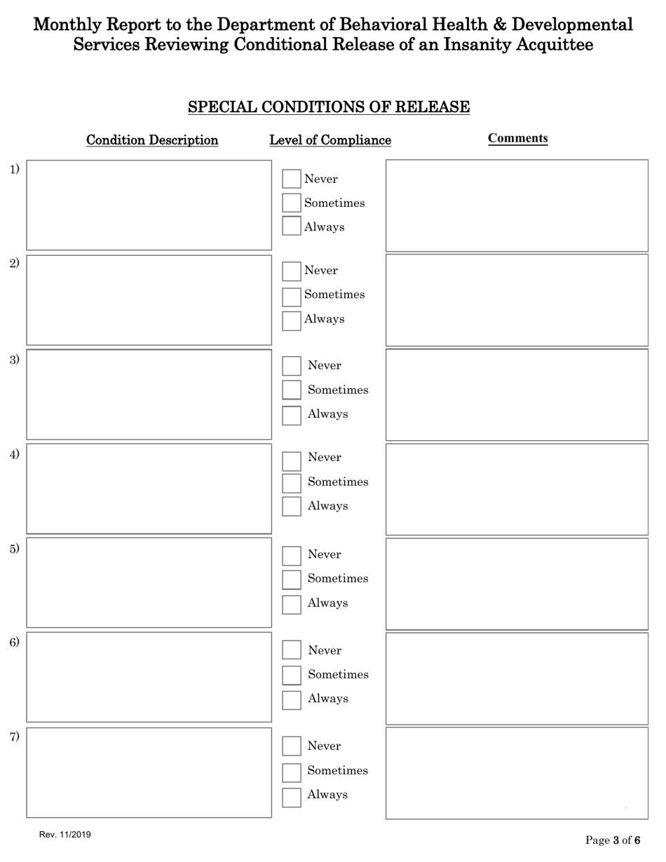 Monthly Report to the Department of Behavioral Health  Developmental Services Reviewing Conditional Release of an Insanity Acquittee - Virginia, Page 3