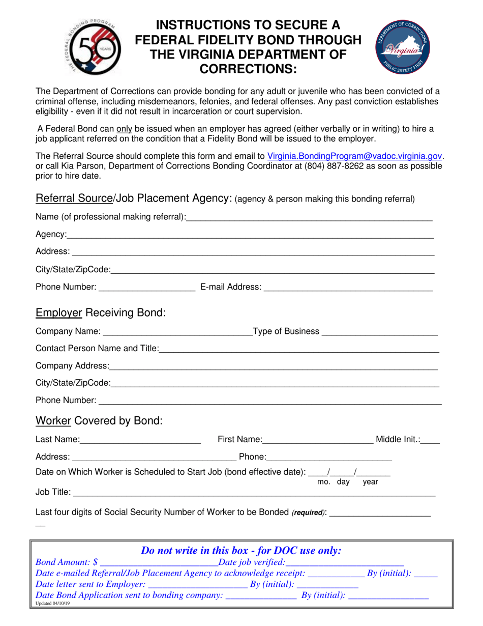 Bond Request Form - Virginia, Page 1