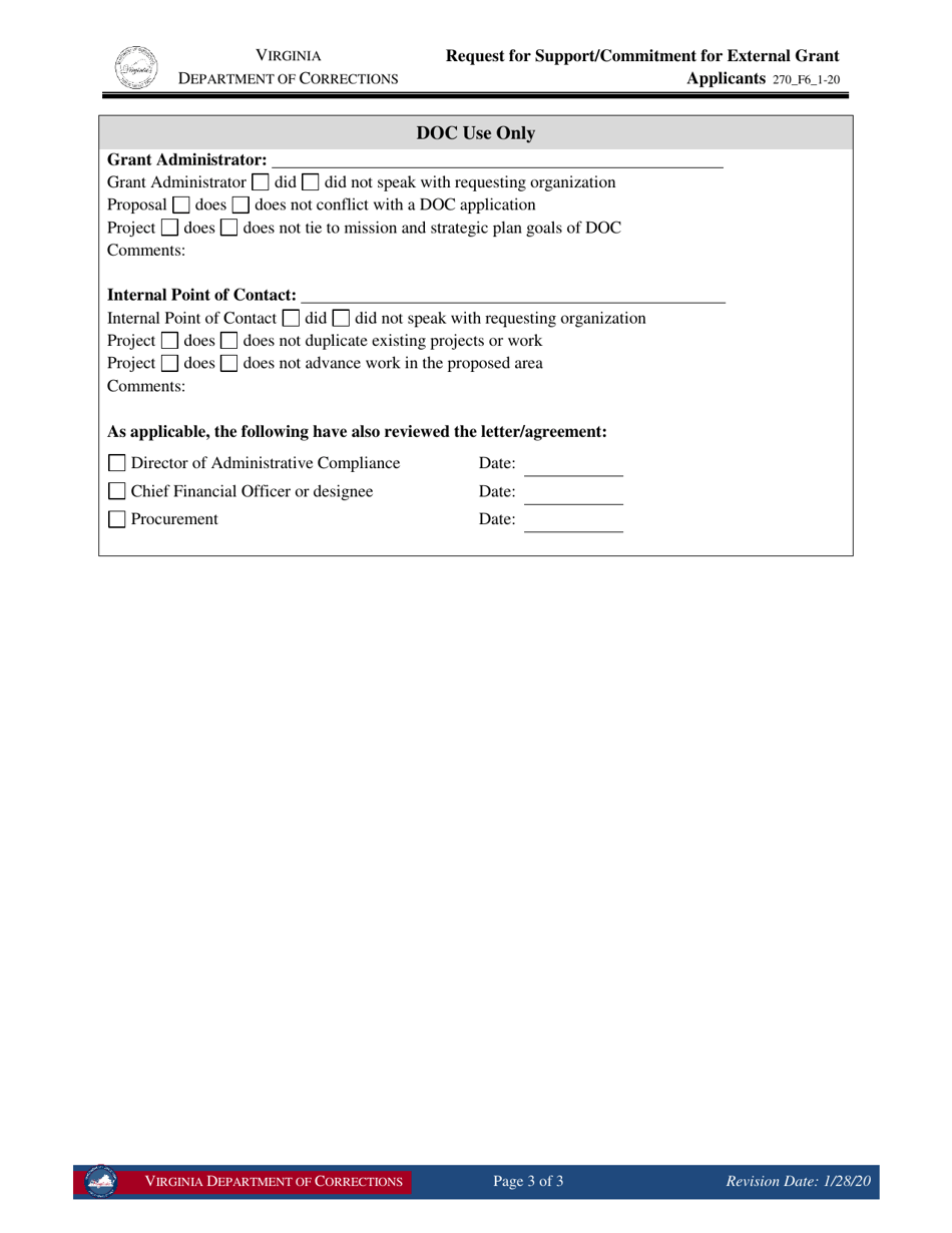 Form 6 Request for Support / Commitment for External Grant Applicants - Virginia, Page 3