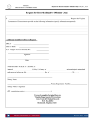 Form 17 &quot;Request for Records (Inactive Offender Only)&quot; - Virginia