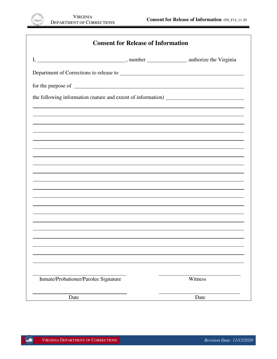 Form 14 Consent for Release of Information - Virginia, Page 1