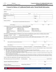Form 8 &quot;Consent for Release of Confidential Health and/or Mental Health Information&quot; - Virginia