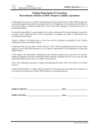 Form 1 &quot;Recreational Activities on Doc Property Liability Agreement&quot; - Virginia