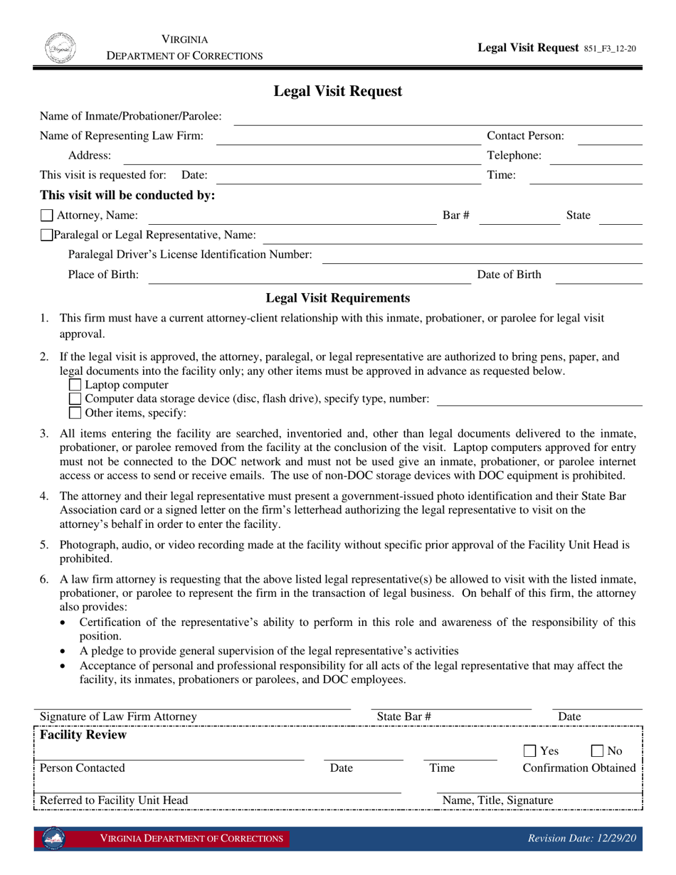 Form 3 Legal Visit Request - Virginia, Page 1