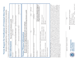 Victim Request for Notification of Criminal Alien Status, Page 2