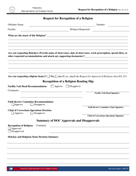 Form 2 &quot;Request for Recognition of a Religion&quot; - Virginia