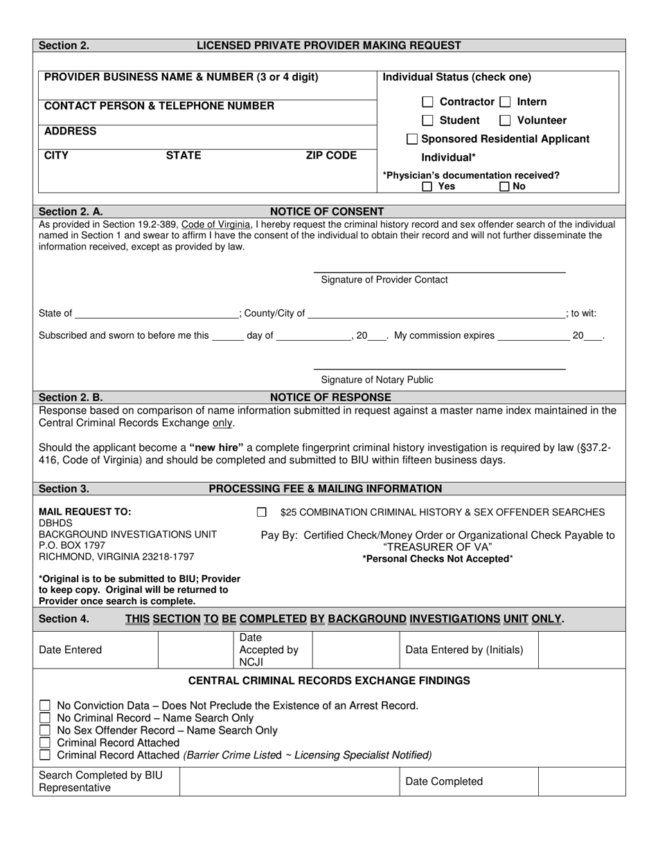 Form BIUSP-167 Criminal History Record Name  Sex Offender Search Request - Virginia, Page 3