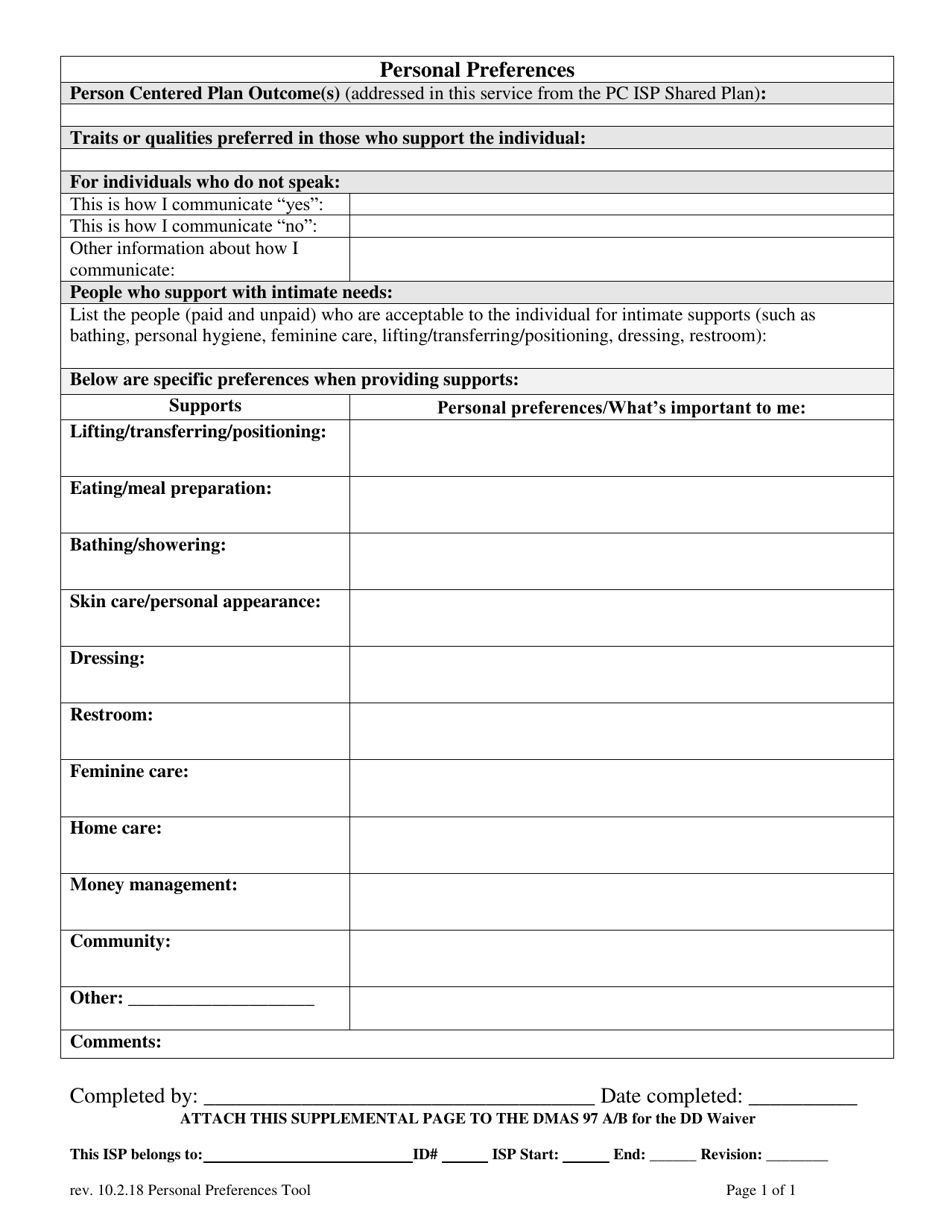 Personal Preferences Tool - Virginia, Page 1