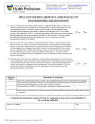 Application for Reinstatement of a Rprs Registration Following Revocation or Suspension - Virginia, Page 4